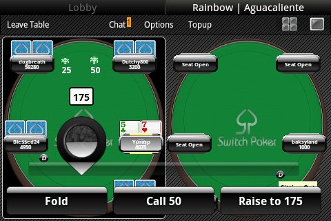 Два стола мобильного клиента Switch Poker